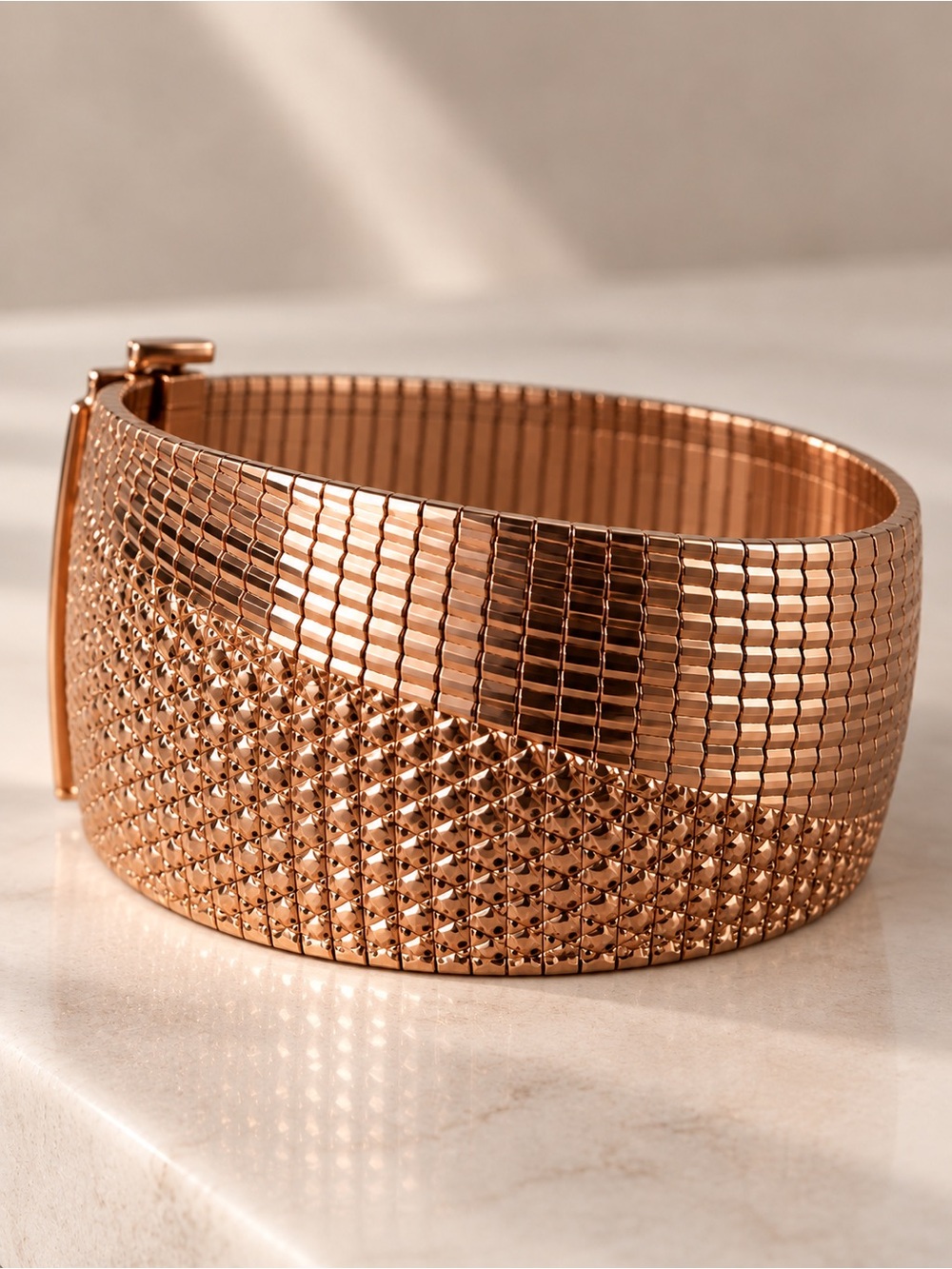 Italian Rose Gold Bronze Wide Articulated Statement Cuff Bracelet